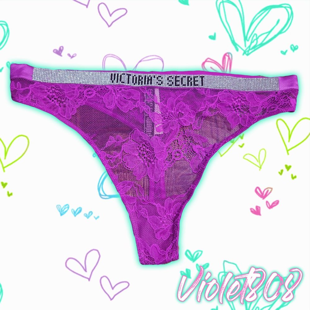 [L] Victoria's Secret Purple Lace Mesh Floral Shimmer Thong